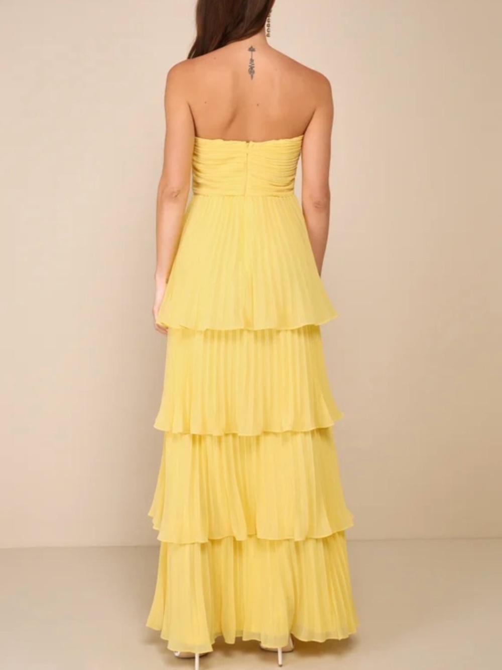Lulus Seriously Sensational Yellow Strapless Tiered Maxi Dress Size S NWT - Picture 3 of 16